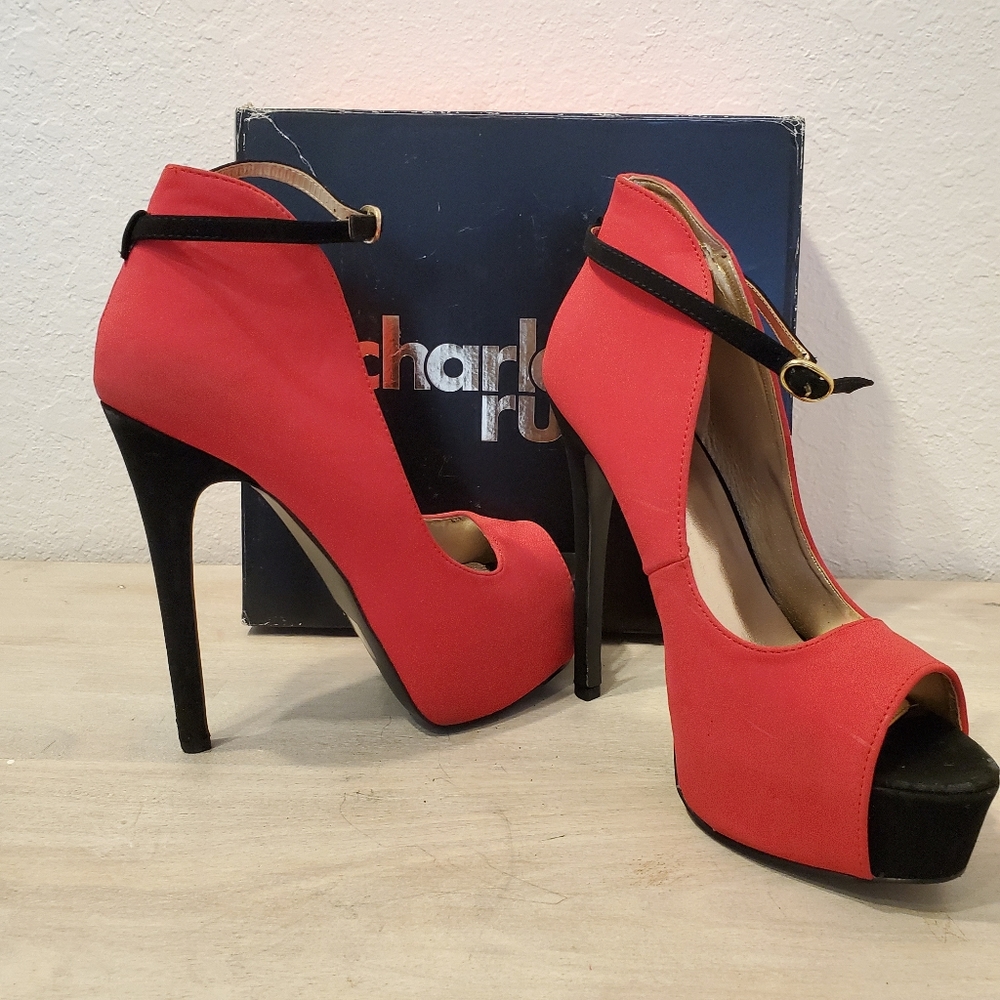Size 9 Charlotte Russe ankle cuff pink heels!